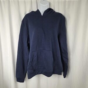 Karen Scott Sport Hoodie Sweatshirt Womens Large Blue Fleece Kangaroo Pocket